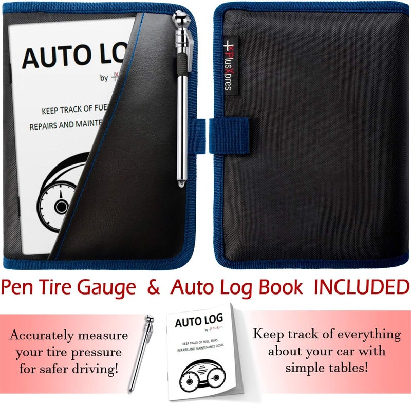PlusXpres Glove Box Compartment Organizer - Car Document Holder - Owner Manual Case Pouch - Vehicle Storage Wallet for Registration & Insurance Card - Premium Auto Paperwork Holder - Log Book included - Blue - Image 2
